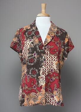 Sag Harbor sz 16 Earthy Botanical Floral Retro Blouse Top Boho Grandma XL